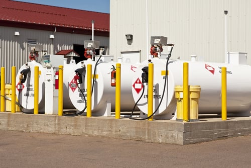 diesel fuel tanks with bollards surrounding them